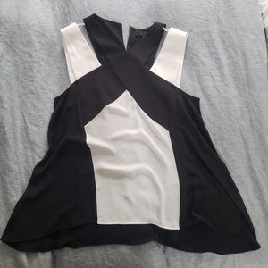 BCBG black and white dress tank cross neck cutouts